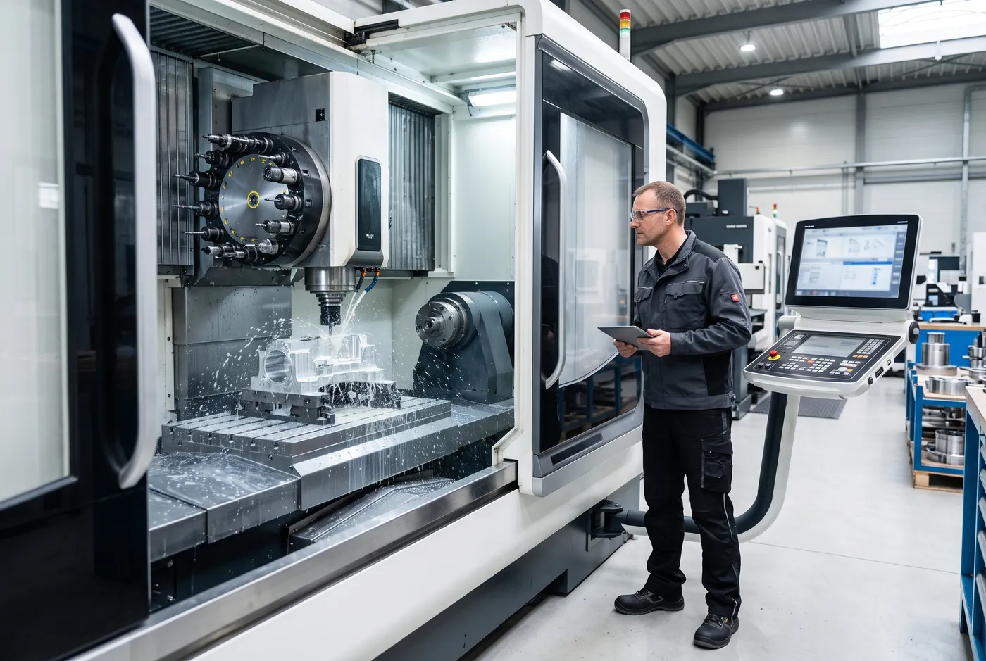 Centro de mecanizado CNC en funcionamiento